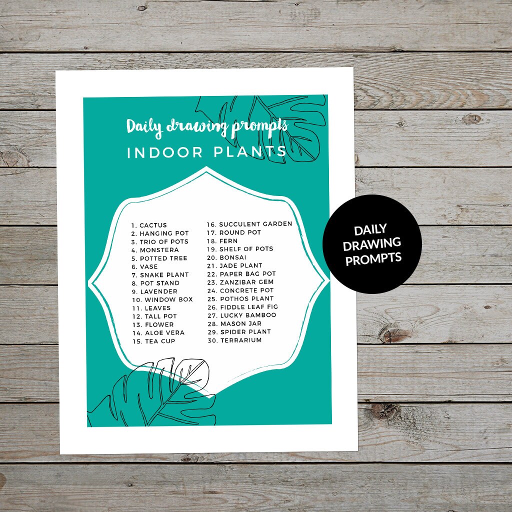 Printable Indoor Plant Drawings Creative Journaling Drawing Prompts House Plant Doodles Pot ...