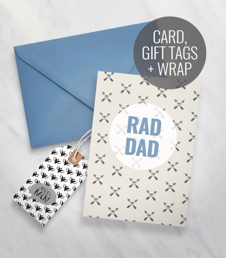 Printable Father's Day Card, Rad Dad printable card, Happy Father's Day Card, printable gift tags, guys greeting card, mens hipster card image 1