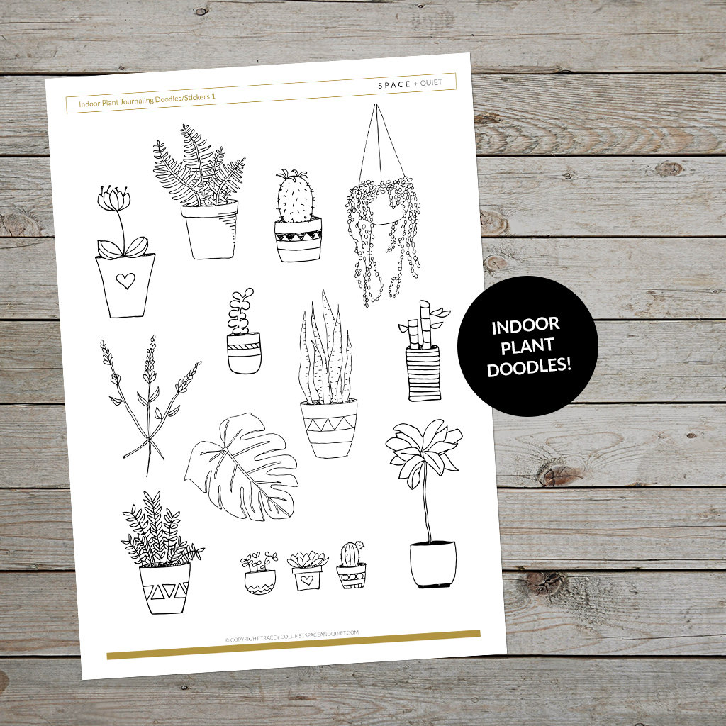 Printable Indoor Plant Drawings Creative Journaling Drawing Prompts House Plant Doodles Pot ...