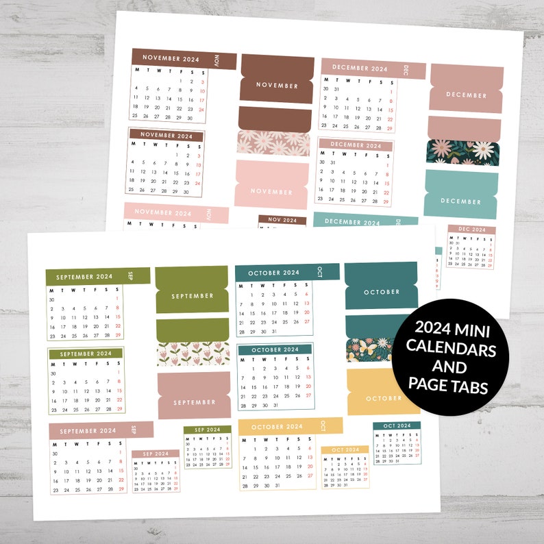 Printable 2024 Mini Calendar Stickers, Page Tabs and Mini Monthly Covers for Journal or Planner, Suitable for Cricut Print Then Cut image 3