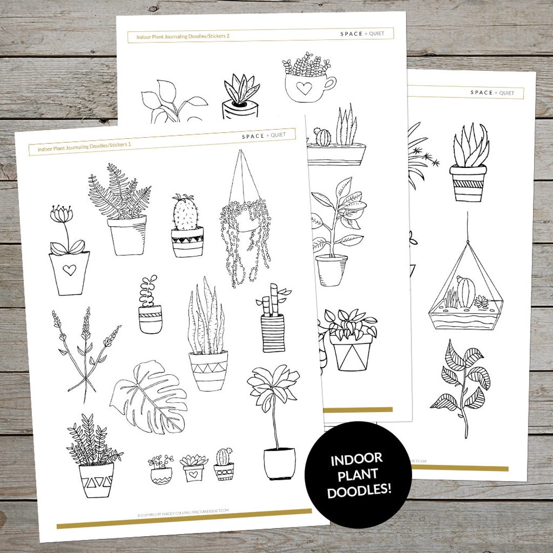 Printable Indoor Plant Drawings Creative Journaling Drawing Prompts House Plant Doodles Pot ...