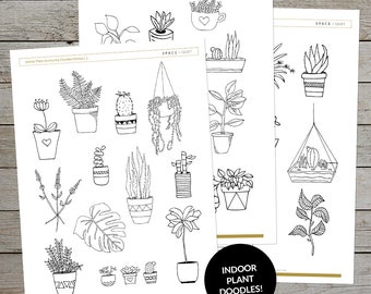 Printable Indoor Plant Drawings - Creative Journaling Drawing Prompts - House Plant Doodles - Pot Plant illustrations