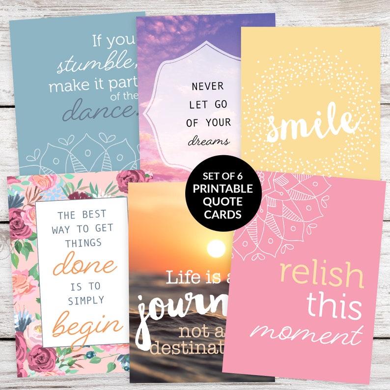 paper party supplies paper planner prompt 6 printable quote cards set
