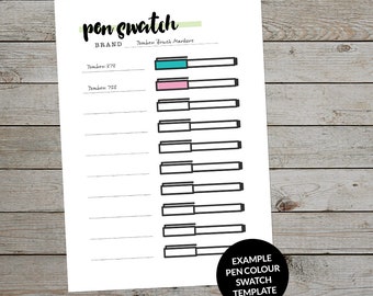 Printable Pen Test and Colour Swatch Template for Journaling Planner Insert  Planner Pens Test Page Planner Pens Colour Test Page 