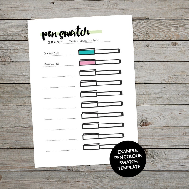 Printable Pen Test and Colour Swatch Template for Journaling Planner Insert Planner Pens Test Page Planner Pens Colour Test Page image 3