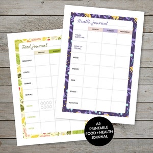 Printable Food Log Health Journal Journal Template Planner Insert Planner Pages Diet and Health Tracker image 1