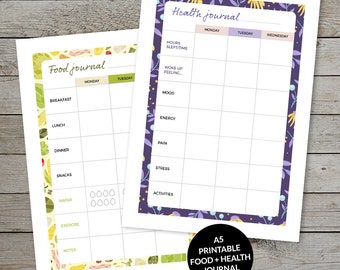 Printable Food Log - Health Journal - Journal Template - Planner Insert - Planner Pages - Diet and Health Tracker