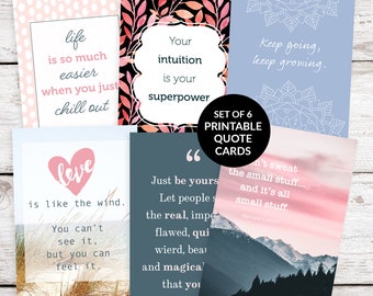 6 Printable Quote Cards (Set no. 4) - Inspirational Quote Cards, Creative Journal + Planner Decoration, Motivational, Affirmations