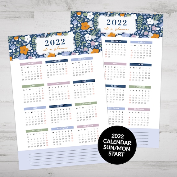 printable 2022 calendar 2022 at a glance a5 yearly calendar bullet journal calendar planner insert floral printable calendar by paper cotton love catch my party