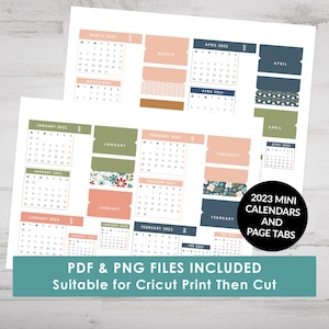 Printable 2023 Mini Calendar Stickers, Page Tabs and Mini Monthly Covers for Journal, Suitable for Cricut Print Then Cut