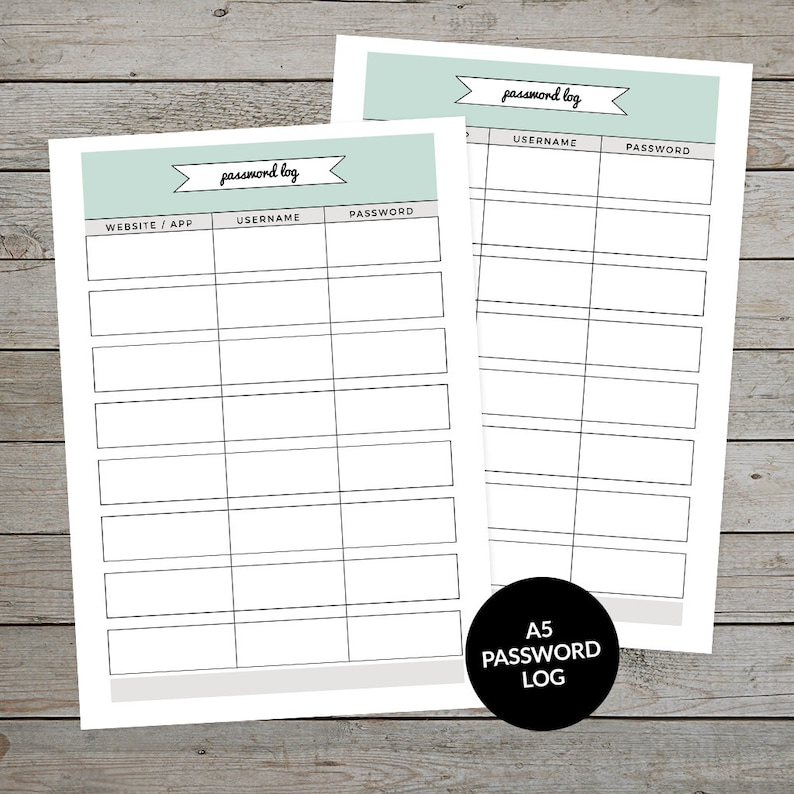 Printable Password Log Journal Password Tracker Printable Planner Page Printable Planner Insert image 1