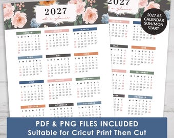 2027 Printable Yearly Calendar | Watercolor Floral A5 Calendar for Planners & Journals (PDF + PNG)