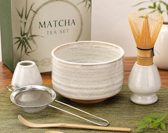 Japanskt Matcha-teset med bambuvisp – Keramisk Matcha-skål för teälskare – Traditionella Matcha-verktyg och tillbehör