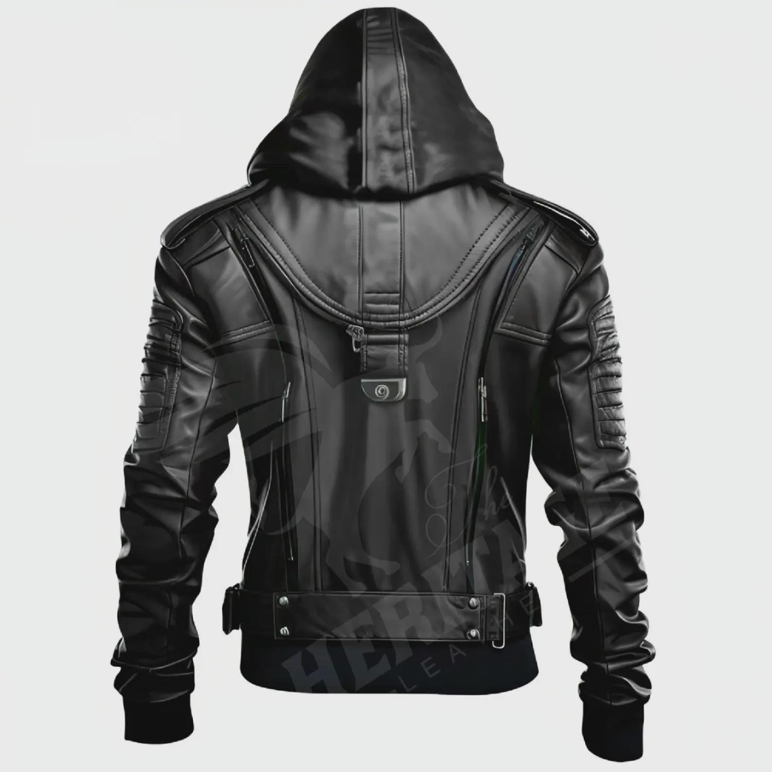 Futuristic Black Leather Hoodie Jacket – Bold Style Meets Rugged