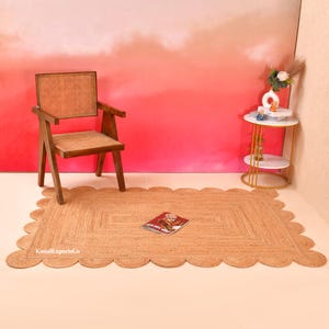 Natural Scalloped Jute Rug - Scallop Pattern Rug, Natural Braided Jute Rug, Handmade Rug, Boho Area Rug, Custom Rug, 100% Natural Jute Rug