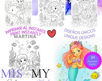 Libro para colorear sirenen | Meerjungfrau Malbuch | 30 Páginas/Seiten | PDF A4 / US Letter
