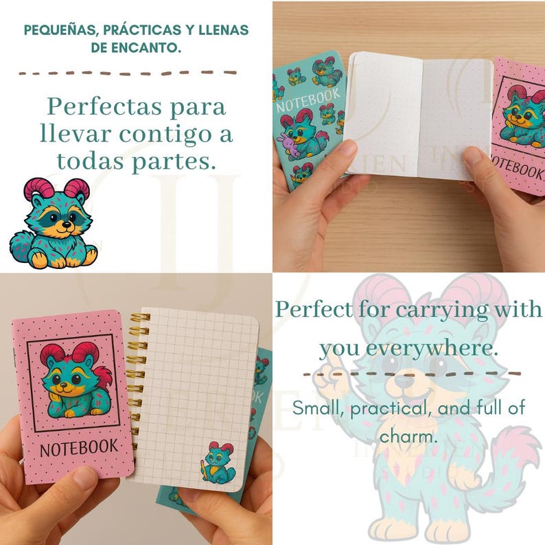 Notebook Mapache Libreta mini DIN A7 hecha a mano / Regalo de papelería personalizable ...