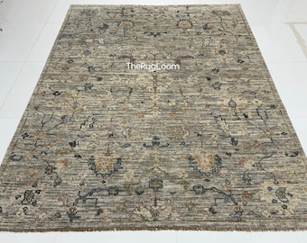 Vintage Turks Oushak tapijt - Snelle verzending, handgeknoopt beige wollen tapijt met bloemenmotief 8x10, geschikt voor hal, slaapkamer of grote woonkamer 9x12