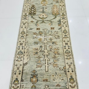 Sage Green Turkish Oushak Rug: Vintage Bohemian Area Rug 2.6x8.0