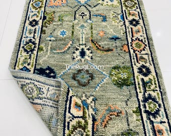 Olive Green Handmade Vintage Oushak Runner Rug 2.6x8 3x10 6x8, Turkish Wool Oriental Carpet | Distressed Boho Chic Neutral Area Rug