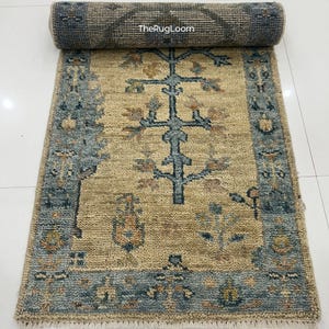 Turkish Oushak Runner Rug – Handmade Wool Hallway Rug – Neutral Vintage Baho Rug – 2.5x10 8x10 9x12 Rug for Living Room Bedroom | Custom Rug