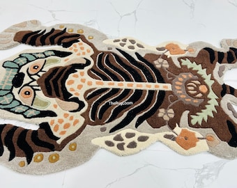 Tiger Hand Tufted Rug 3x5 | Custom Animal Rug | Modern Tiger Carpet | Handmade Tufted Floor Rug Quick Ship