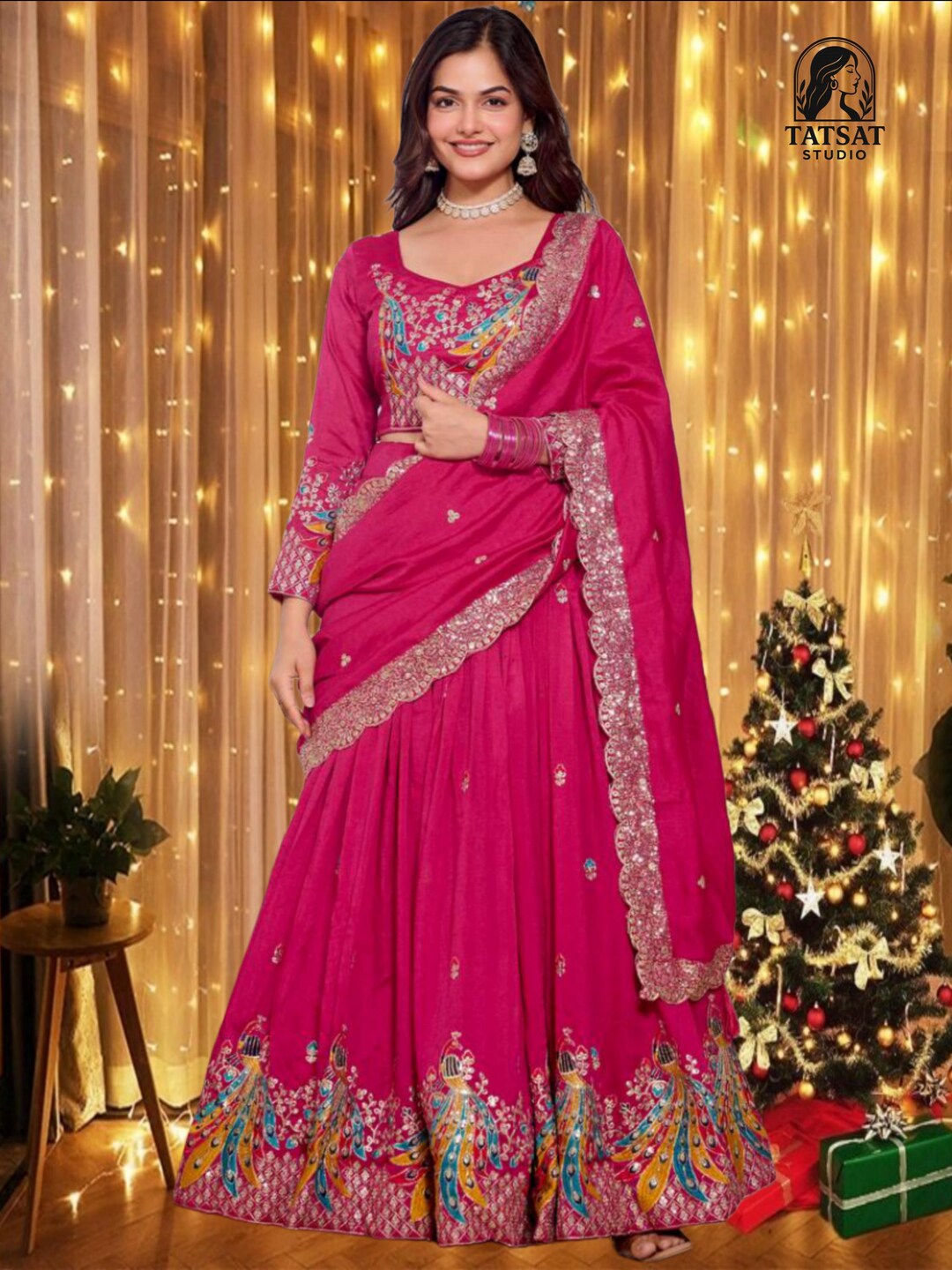 Pink Vichitra Silk Embroidered Festive Lehenga Choli