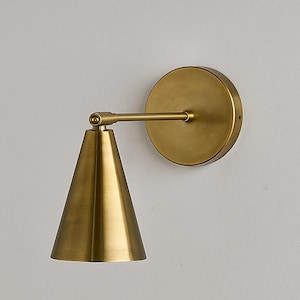 Modern Brass Wall Sconce: Adjustable Cone Shade, Mid-Century Lighting