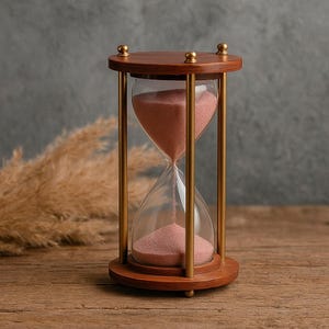 5 Minute Brass Wooden Sand Timer | Vintage Hourglass with Pink Sand | Antique Style Sand Clock | Home Office Desk Decor Gift