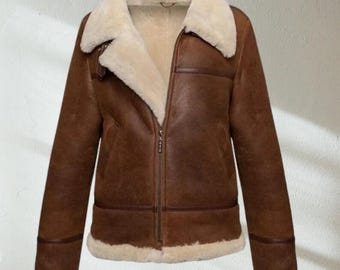 Women's Shearling Aviator Jacket: Brown Sheepskin B3 Bomber Coat