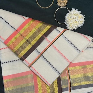 Kuthampulli Handloom Saree: Kerala Tissue Cotton with Kasavu