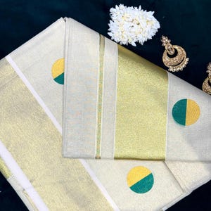 Kuthampulli Tissue Cotton Saree: Kerala Handloom Golden Kasavu