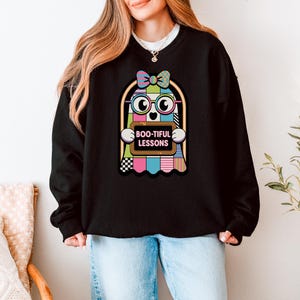 Halloween Teacher Sweatshirt: Ghost Graphic, US Cotton Blend