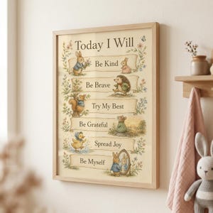 Woodland Animal Affirmations Print, Vintage Storybook Style, Kids Values Chart (Digital Download)