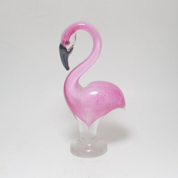 Vintage Hand Blown Pink Sommerso Flamingo Art Glass Bird Sculpture Paperweight, Art Glass Pink Flamingo, Cased Art Glass Pink Flamingo