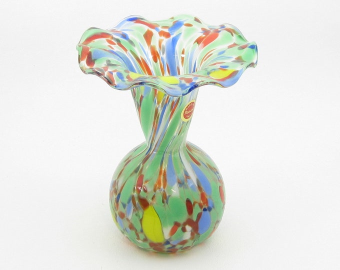 Mid Century Signed Murano Fratelli Toso Confetti Spatter Glass Flared