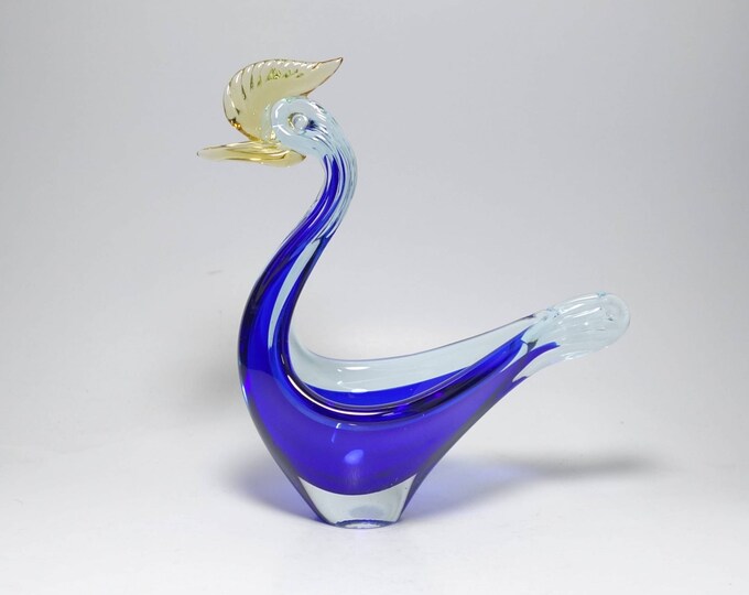 Vintage Murano Blue Art Glass Bird Candy Dish, Murano Art Glass Bird