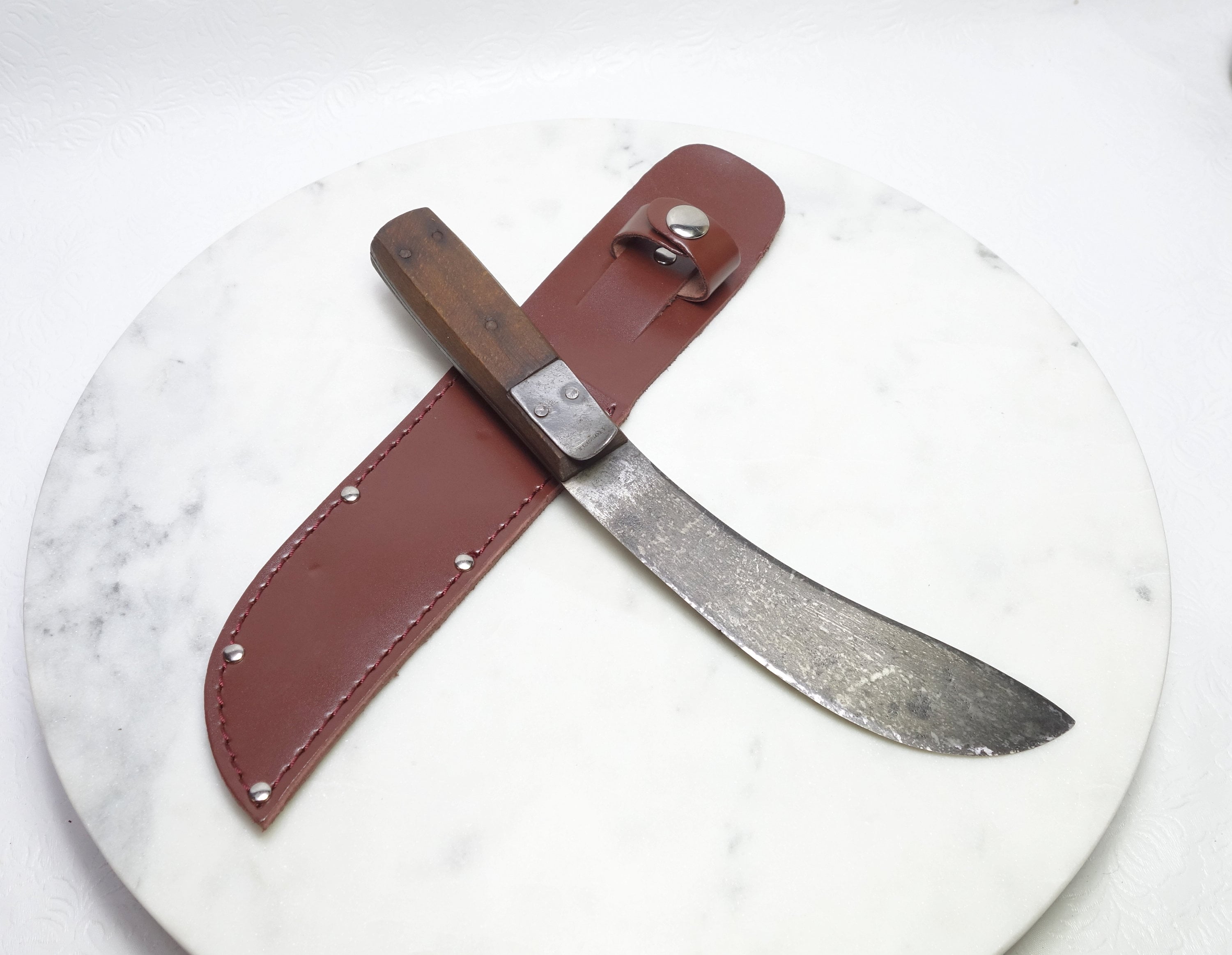 4.5″ Damascus Knife with Scrimshaw Buffalo Bone Handle and Nice Filework