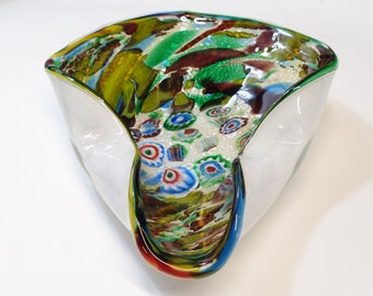 1950s/60s AVEM Murano Multicolor Murrines Millefiori Cane Silver Fleck Inclusions Free Form Cased Art Glass Bowl