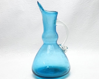 Vintage mano soplada Aqua Blue Art Glass Cruet