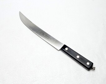 Mid Century Lion Sabatier France Hand Forged Full Tapered Tang Ebony Scales 13.75" Carving Knife