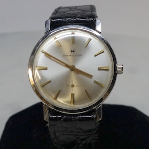 1960's Swiss Hamilton Thinline Stainless Steel 17 Jewel Grade 639 Manual Wind Croc Calf Grain Strap Gents Dress Wristwatch