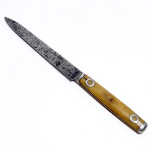 Civil War Era Lamson & Goodnow Mfg. Co. Hand Forged Carbon Steel Smooth Bone Scales Pewter Inlay Paring Boning Utility Knife