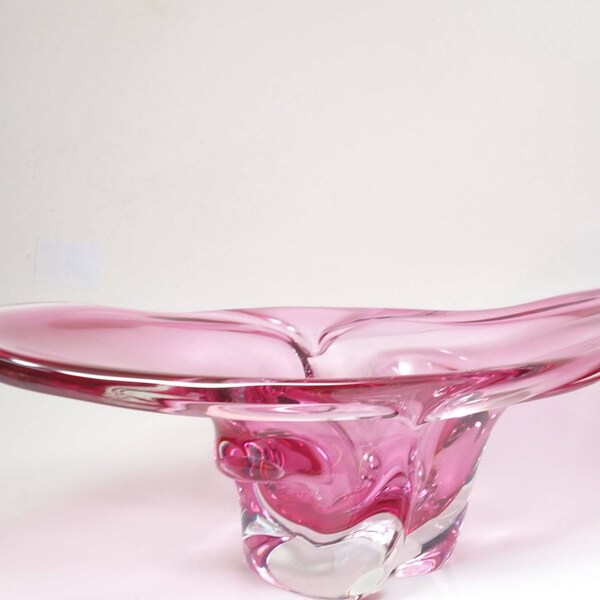 RESERVED Archimede Seguso Murano Large Sommerso Cranberry Glass Art Glass Centerpiece Bowl Seguso Murano Art Glass Bowl Pink Art Glass