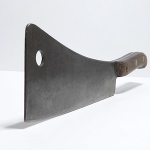 Antique Hand Forged Carbon Steel Full Tapered Tang Walnut Scales 16.25&quot; Butchers Humpback Meat Cleaver 10&quot; Blade