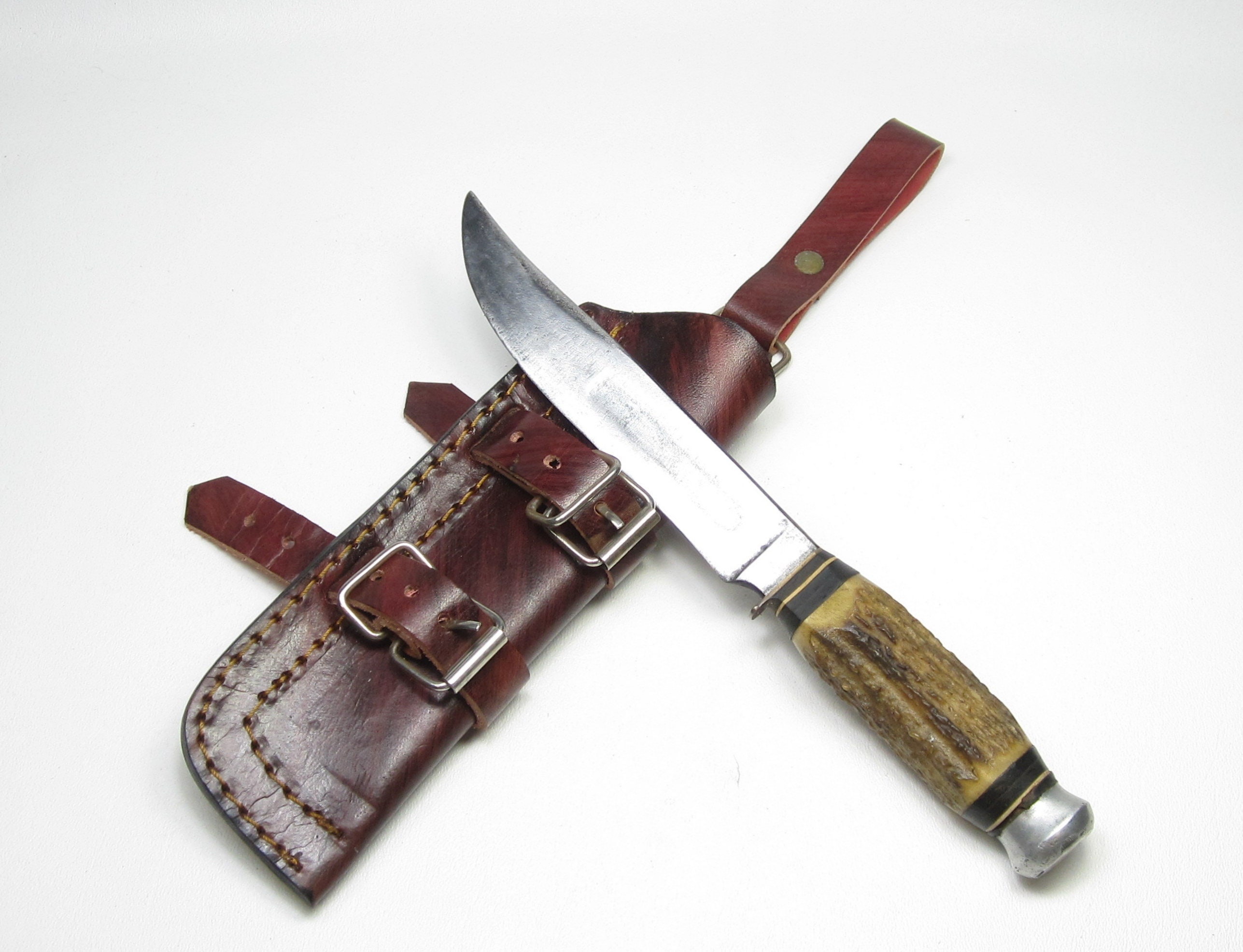 1950's Carl Schlieper Eye Brand Solingen Germany Carbon Steel Stag Handle  Bowie Hunting Survival Knife & Leather Sheath -  India