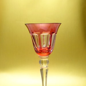 Vintage Nachtmann Germany Tosca Cranberry Pink Cut To Clear Paneled Mouth Blown Faceted Stem 24% Lead Crystal Wine Hock Goblet Gift For Her