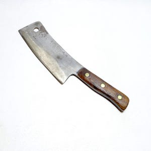 Mid Century Forged Carbon Steel Full Tang Walnut Scales 15&quot; Butchers Hog Lamb Beef Splitter 8.5&quot; Blade Meat Cleaver Knife Shipping Included