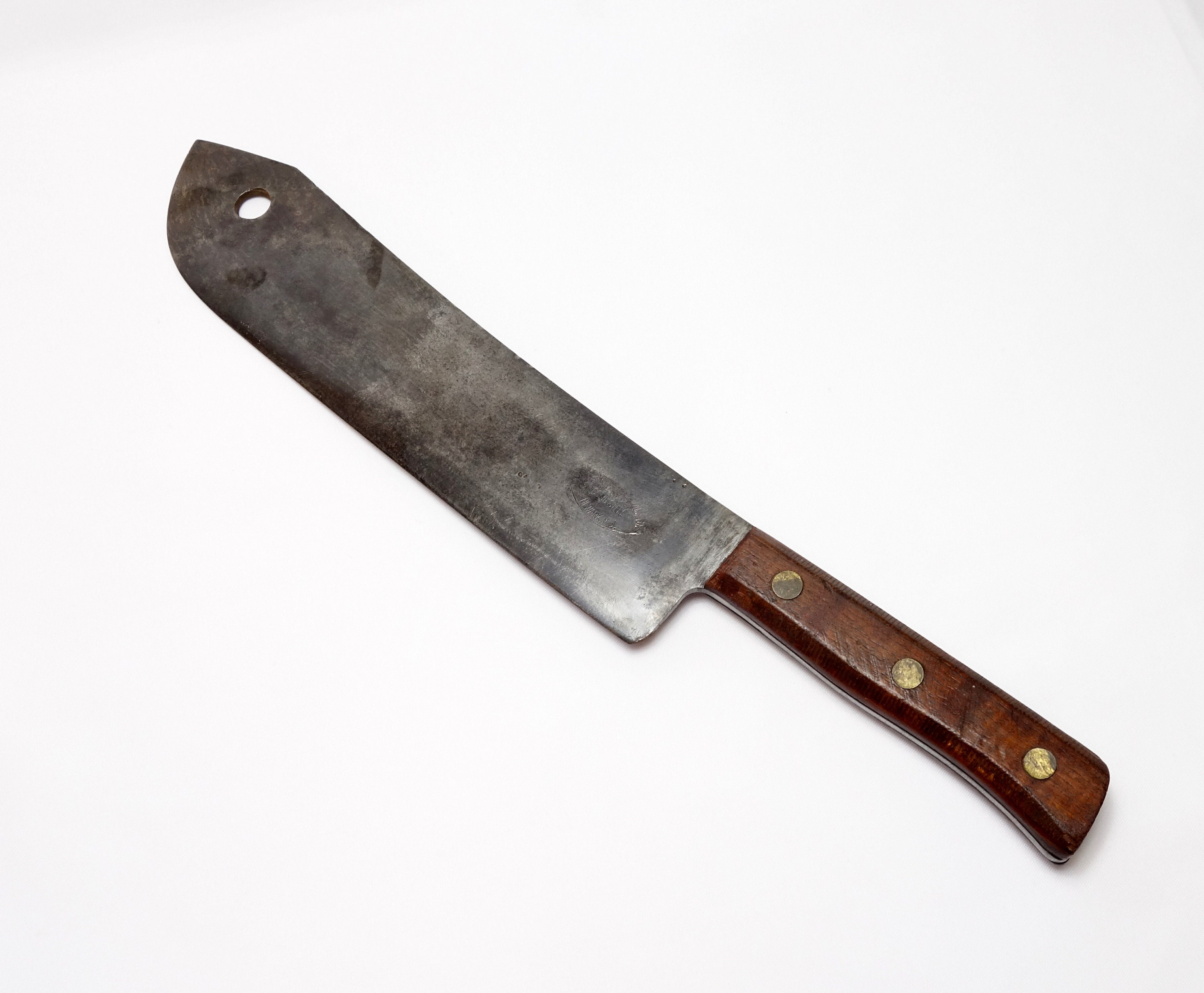 original oversized early 20th century american industrial chicago hog butcher's  meat cleaver with nicely worn solid