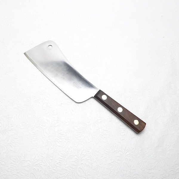 Mid Century Landers Frary and Clark LF&C Universal Resistain Stainless Steel Full Tang Walnut Scales Butcher's Meat Cleaver